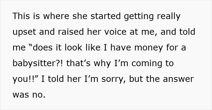 Text exchange on babysitting request, highlighting the anxious conversation between sisters over childcare responsibilities. Text exchange on babysitting request, highlighting the anxious conversation between sisters over childcare responsibilities.