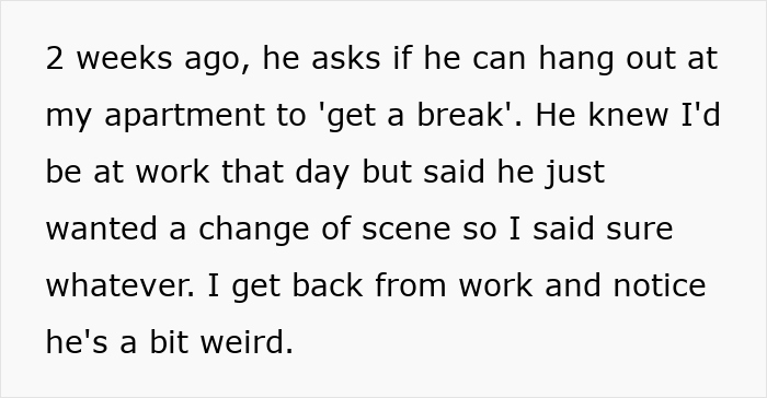 Text message revealing apartment was used for cheating. Text message revealing apartment was used for cheating.