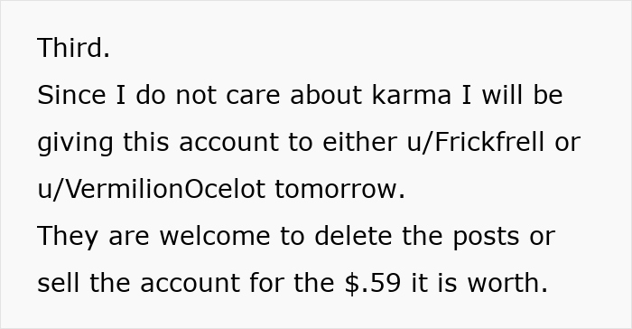 Text message about giving away an account due to bad behavior in the past. Text message about giving away an account due to bad behavior in the past.