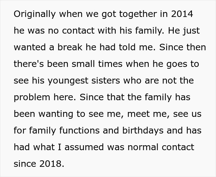 Text discussing contact with family since 2014. Talks about meeting and family functions. Text discussing contact with family since 2014. Talks about meeting and family functions.