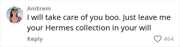 Comment on "selfish" millennial living a child-free life, humorous reference to Hermes collection in a will. Comment on "selfish" millennial living a child-free life, humorous reference to Hermes collection in a will.