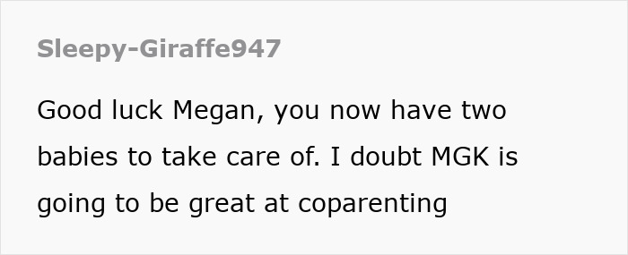 Text screenshot about Megan Fox, MGK, and coparenting humor. Text screenshot about Megan Fox, MGK, and coparenting humor.