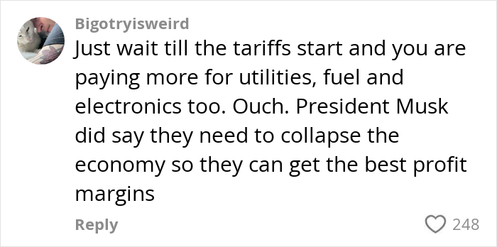 Comment on rising prices and tariffs, highlighting concerns about the US economy. Comment on rising prices and tariffs, highlighting concerns about the US economy.
