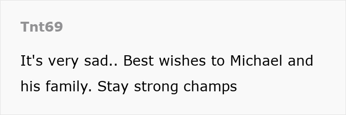 Comment expressing sadness over Michael Schumacher's condition, sending best wishes and support. Comment expressing sadness over Michael Schumacher's condition, sending best wishes and support.