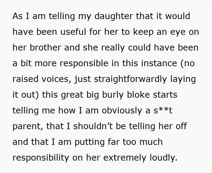 Text exchange about parent disciplining daughter in supermarket after kids' disappearance incident. Text exchange about parent disciplining daughter in supermarket after kids' disappearance incident.