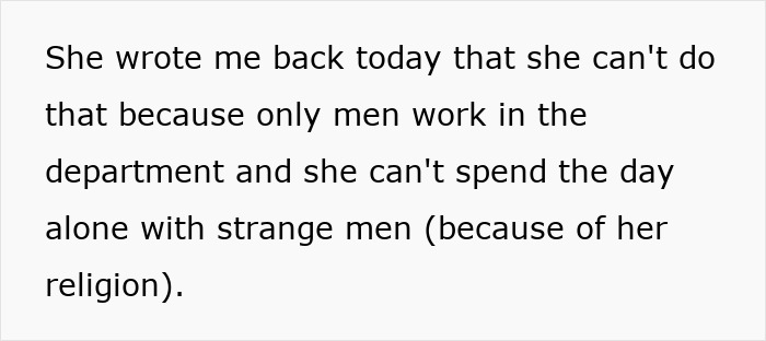 Muslim Employee Won’t Meet Male Client Alone, Cites Religion As A Factor, Boss Unsure What To Do Muslim Employee Won’t Meet Male Client Alone, Cites Religion As A Factor, Boss Unsure What To Do