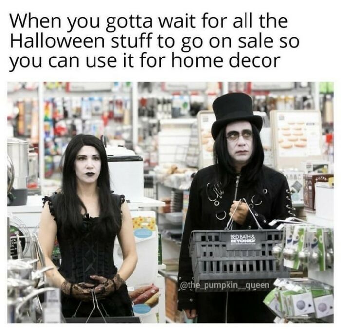 Gothic couple shopping, blending spookiness with sass, showing that sarcasm is the ultimate form of witchcraft.