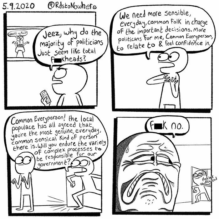 Comic by artist Ryan Rds featuring humorous dialogue about politicians and sensible decisions.