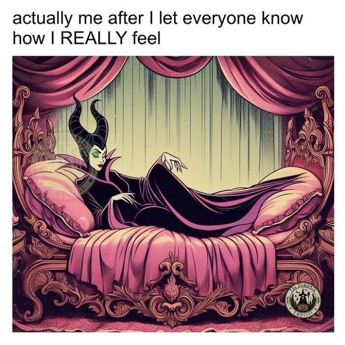 Illustration of a sassy character on a lavish bed, embodying sarcasm and witchcraft vibes.