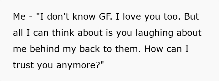 Boyfriend questions girlfriend's sincerity after learning their relationship was a mean-girl bet. Boyfriend questions girlfriend's sincerity after learning their relationship was a mean-girl bet.