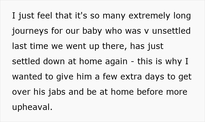 Text discussing baby's unsettled journey and staying home for health reasons. Text discussing baby's unsettled journey and staying home for health reasons.