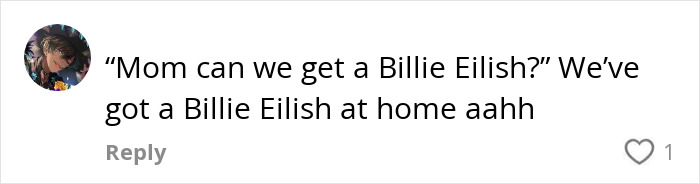 Comment comparing Billie Eilish look-alike with humor in a playful tone. Comment comparing Billie Eilish look-alike with humor in a playful tone.