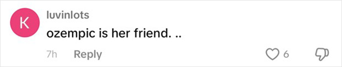 Instagram comment mentioning Ozempic with six likes and one unlike. Instagram comment mentioning Ozempic with six likes and one unlike.