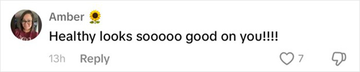 Amber's comment on Ozempic transformation: "Healthy looks soooo good on you!" with likes and dislikes. Amber's comment on Ozempic transformation: "Healthy looks soooo good on you!" with likes and dislikes.