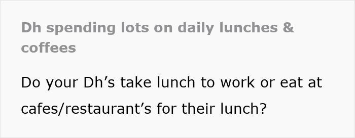 "Husband spending money on daily lunches and coffee at cafes or restaurants, poster style text. "Husband spending money on daily lunches and coffee at cafes or restaurants, poster style text.