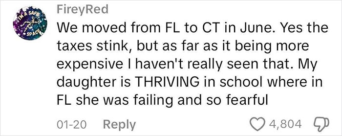 A mom talks about moving to a blue state, noting her daughter thrives in school compared to their previous state. A mom talks about moving to a blue state, noting her daughter thrives in school compared to their previous state.