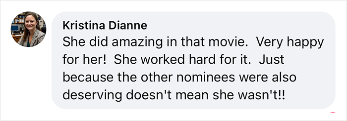 Kristina Dianne's comment supports Mikey Madison's Oscar Best Actress win amidst controversy. Kristina Dianne's comment supports Mikey Madison's Oscar Best Actress win amidst controversy.