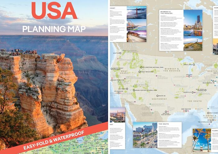 USA planning map for travelers, featuring destinations, ideal for a digital detox experience.