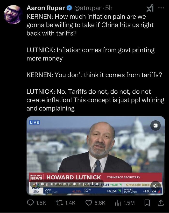 Screenshot of a confident but incorrect economic debate with Howard Lutnick, illustrating online roasting of misinformation.