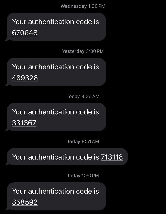 Authentication codes displayed on a black background, showcasing a mundane tech moment.