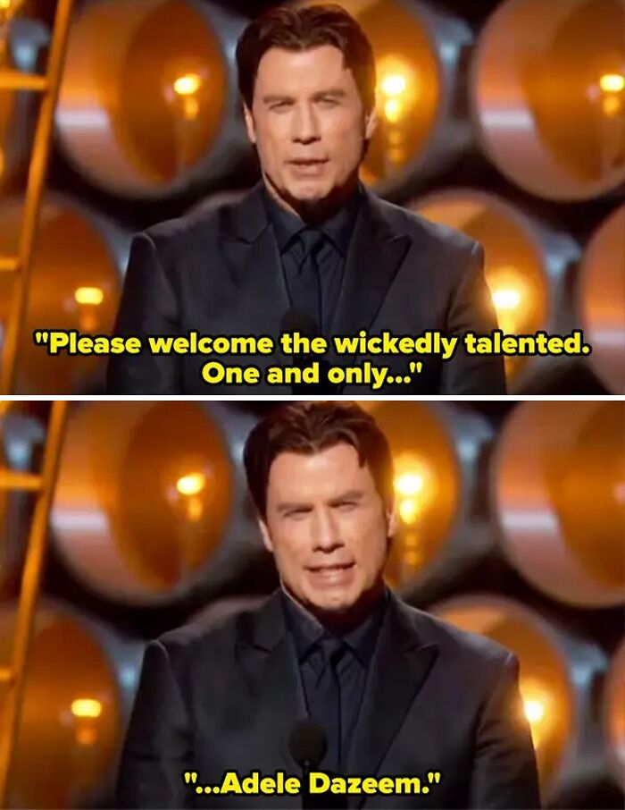 Man at awards show mistakenly introduces artist as "Adele Dazeem," creating a scandalous moment.