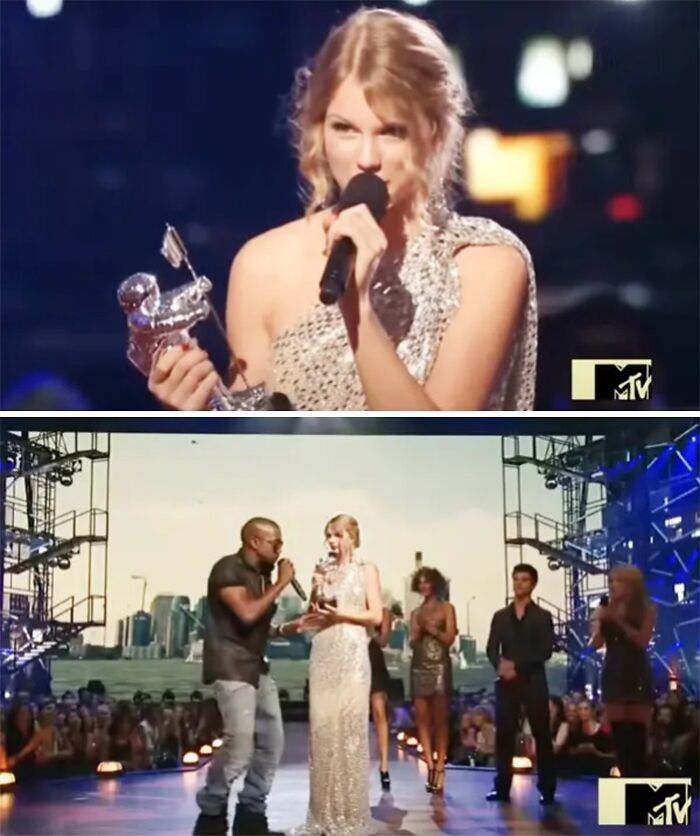 Singer interrupted during awards show speech, creating a scandalous moment on stage.