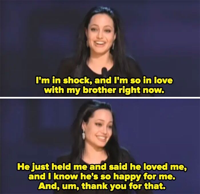 Actress at awards show expressing love for her brother, creating a scandalous moment.