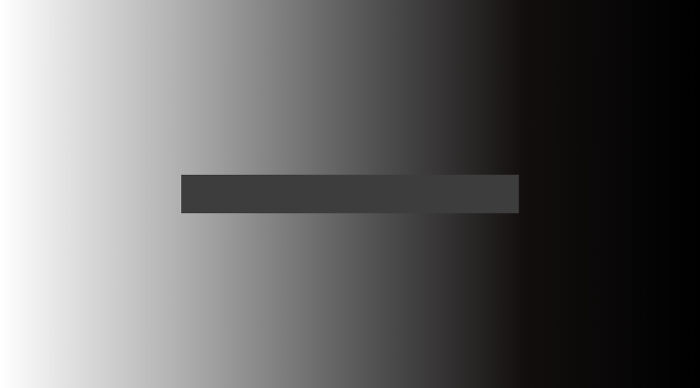 Optical illusion with gradient and horizontal bar creating a visual question of which side appears darker.