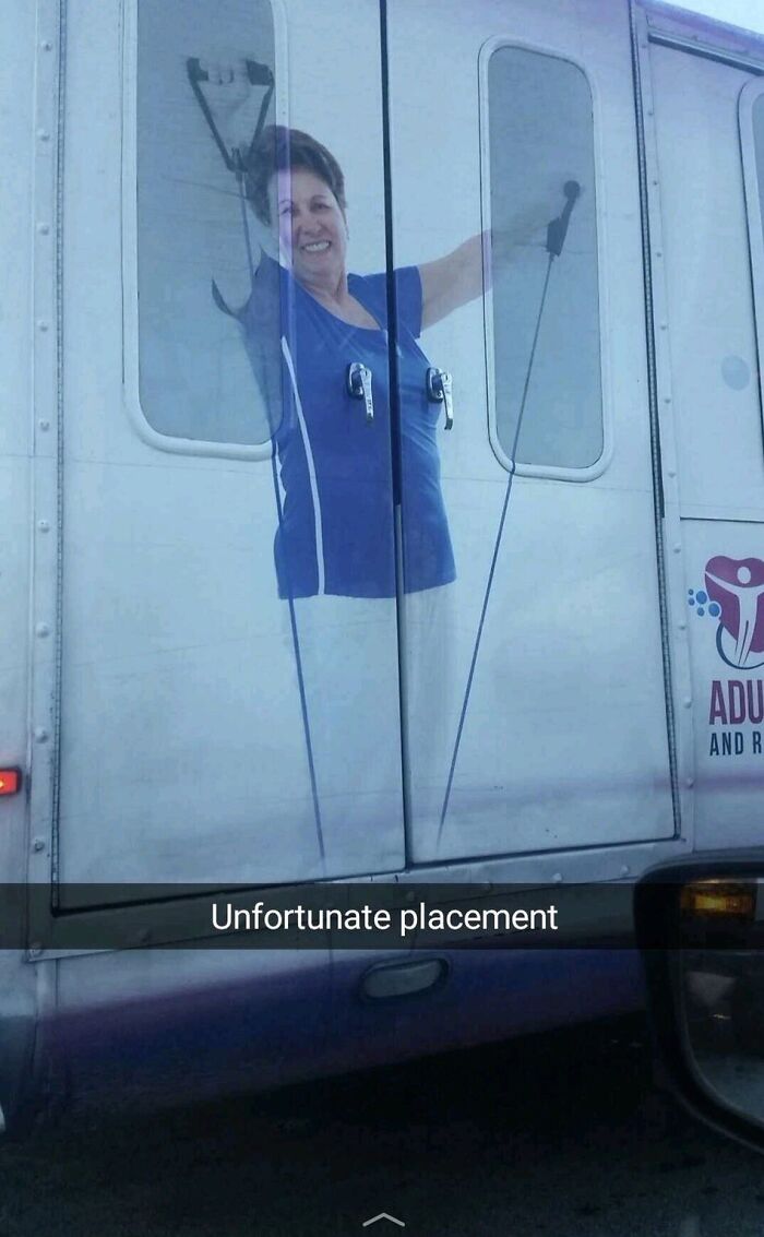 Design mishap with woman’s image split across van doors.