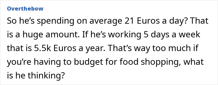 Text highlighting concerns over daily expenses on lunch and coffee, totaling 21 Euros. Text highlighting concerns over daily expenses on lunch and coffee, totaling 21 Euros.