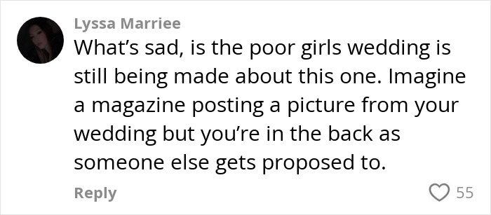 Comment criticizing a proposal at someone else's wedding, sparking fury over lazy and uninspired actions. Comment criticizing a proposal at someone else's wedding, sparking fury over lazy and uninspired actions.