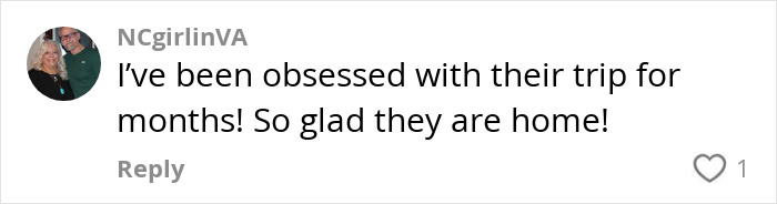 Comment expressing joy at NASA astronaut's return to Earth. Comment expressing joy at NASA astronaut's return to Earth.