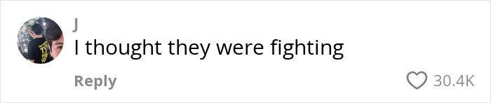 Comment on social media reading "I thought they were fighting," with high engagement. Comment on social media reading "I thought they were fighting," with high engagement.