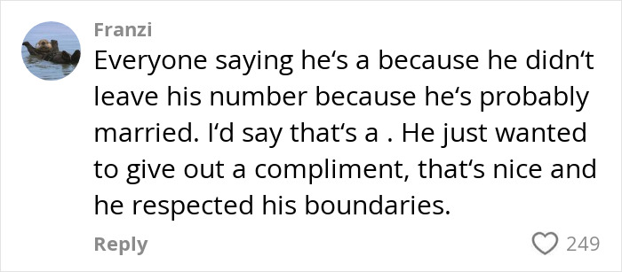 Comment discussing a plane passenger's romantic note from a pilot on social media. Comment discussing a plane passenger's romantic note from a pilot on social media.