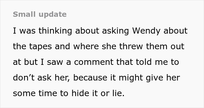 Text discussing hidden tapes related to surprise plan for daughter involving late mother. Text discussing hidden tapes related to surprise plan for daughter involving late mother.