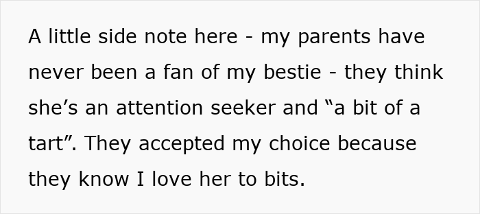 Text discussing how parents view a best friend as an attention seeker and a bit of a tart. Text discussing how parents view a best friend as an attention seeker and a bit of a tart.
