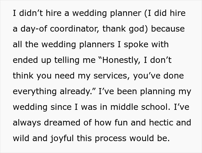 Text about planning a wedding without a planner, highlighting expectations and personal effort in wedding preparations. Text about planning a wedding without a planner, highlighting expectations and personal effort in wedding preparations.