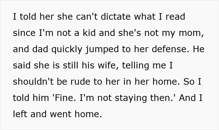 Stepmom Tries To Censor What 16YO Reads, He Decides Not To Visit His Dad Anymore Stepmom Tries To Censor What 16YO Reads, He Decides Not To Visit His Dad Anymore