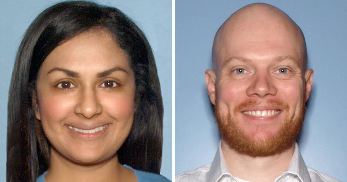 Two individuals smiling against a blue background related to Netflix 'Unsolved Mysteries' documentary on abducted boy. Two individuals smiling against a blue background related to Netflix 'Unsolved Mysteries' documentary on abducted boy.