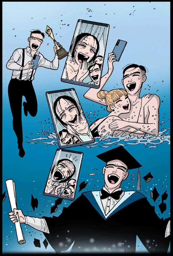 DarkBox Comics illustration featuring eerie scenes and expressions in a surreal, silent sequence. DarkBox Comics illustration featuring eerie scenes and expressions in a surreal, silent sequence.