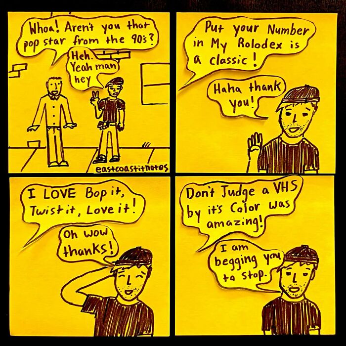 Unpredictably funny comic by artist featuring humorous pop culture references from the 90s.