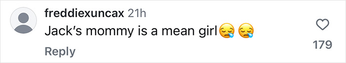 Comment about Jack's mom being mean, expressing emotion; related to Hailey Bieber's lifestyle discussion. Comment about Jack's mom being mean, expressing emotion; related to Hailey Bieber's lifestyle discussion.