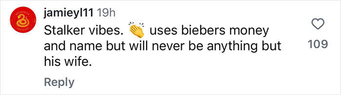 Social media comment discussing Hailey Bieber's lifestyle and marriage. Social media comment discussing Hailey Bieber's lifestyle and marriage.