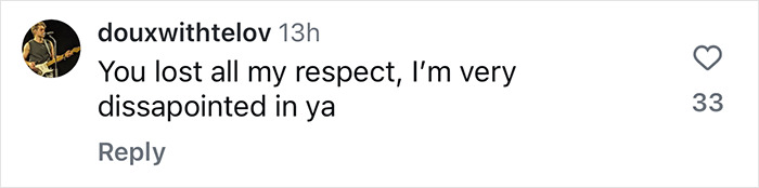 Comment expressing disappointment on Hailey Bieber's healthy lifestyle post. Comment expressing disappointment on Hailey Bieber's healthy lifestyle post.