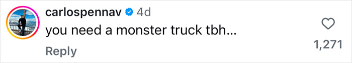 Comment responding to plus-size influencer's demand for larger McLaren car seats, suggesting a monster truck instead. Comment responding to plus-size influencer's demand for larger McLaren car seats, suggesting a monster truck instead.