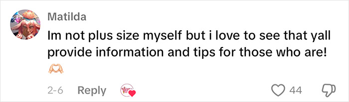 Comment praising Plus Size Park Hoppers for offering support and tips for plus-size individuals. Comment praising Plus Size Park Hoppers for offering support and tips for plus-size individuals.