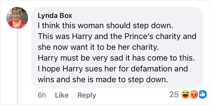 Comment criticizing charity leadership, mentioning Harry and Meghan. Comment criticizing charity leadership, mentioning Harry and Meghan.
