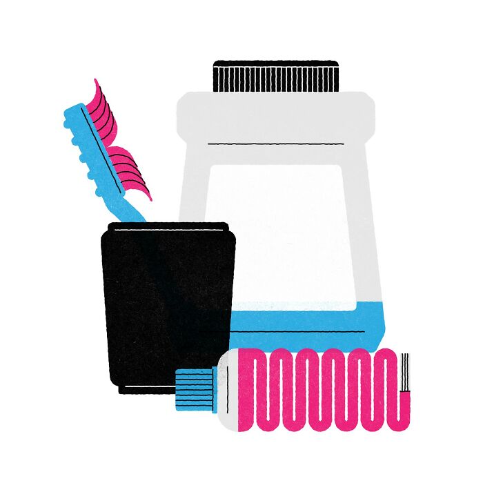Minimalist editorial illustration by Jardel Vieira featuring toothbrush and toothpaste.