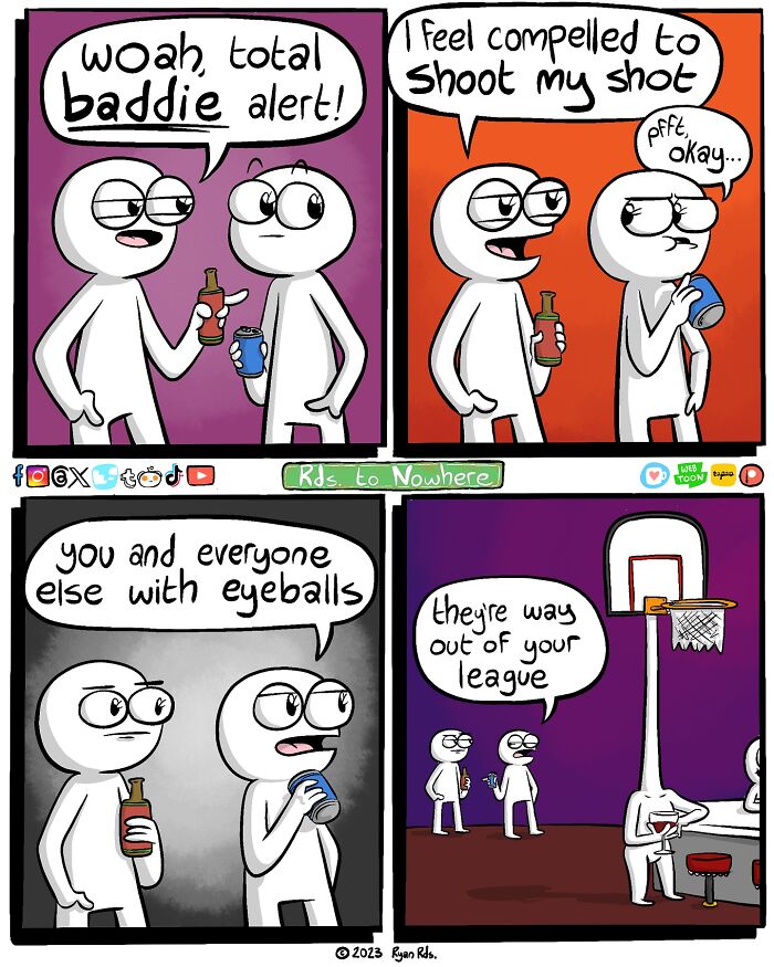 Comic by Ryan Rds with characters discussing attraction, featuring funny dialogue and a basketball scene.