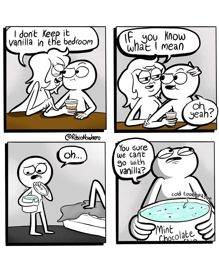 Comic by artist Ryan Rds showing a humorous twist on a bedroom conversation.